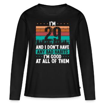 Anniversaire de 29 ans Humour drôle 29 Anniversaire - T-shirt manches longues Premium bio Femme - noir - Devant - Julia (174cm)
