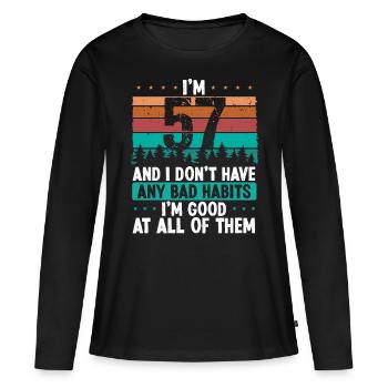 Anniversaire de 57 ans Drôle d’humour 57 anniversaire - T-shirt manches longues Premium bio Femme - noir - Devant - Julia (174cm)