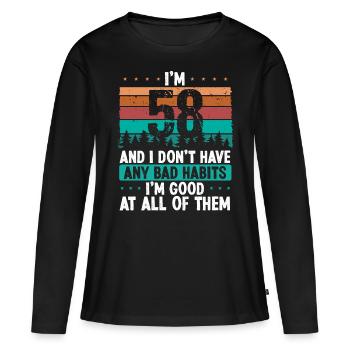 Anniversaire de 58 ans Drôle d’humour 58 anniversaire - T-shirt manches longues Premium bio Femme - noir - Devant - Julia (174cm)