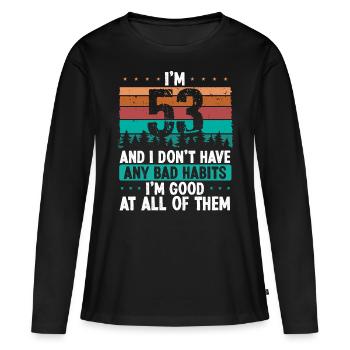 Anniversaire de 53 ans Drôle d’humour 53 anniversaire - T-shirt manches longues Premium bio Femme - noir - Devant - Julia (174cm)