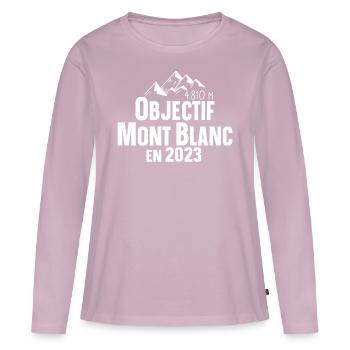 2023 Mont Blanc Montagne France Suisse Italie - T-shirt manches longues Premium bio Femme - rose poudré - Devant - Julia (174cm)