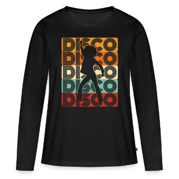 70er Jahre Disco 80er Disko Party Outfit Discothek - Frauen Premium Bio Langarmshirt - Schwarz - Vorne - Julia (174cm)