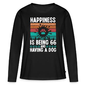 66 Year Old Happiness Dog Dad 66 Birthday Dog Mom - Frauen Premium Bio Langarmshirt - Schwarz - Vorne - Julia (174cm)