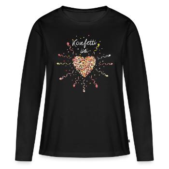 Konfetti im Herz Karneval Fasching Jeck Kölnerin - Frauen Premium Bio Langarmshirt - Schwarz - Vorne - Julia (174cm)