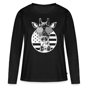 Girafe Drapeau américain Girafe Drapeau américain Girafe - T-shirt manches longues Premium bio Femme - noir - Devant - Julia (174cm)