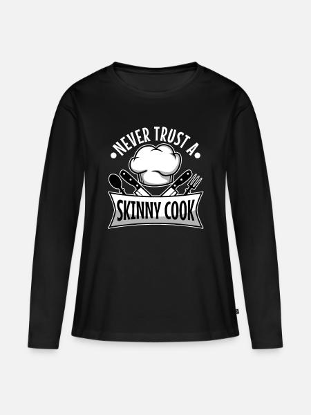 Never trust a skinny cook - Frauen Premium Bio Langarmshirt - Schwarz