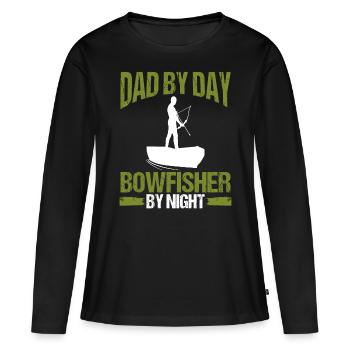 Bowfishing Dad by Day Bowfisher by Night Airboat - Frauen Premium Bio Langarmshirt - Schwarz - Vorne - Julia (174cm)
