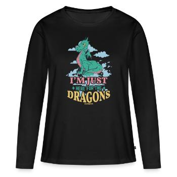 Je suis juste ici pour les dragons - T-shirt manches longues Premium bio Femme - noir - Devant - Julia (174cm)
