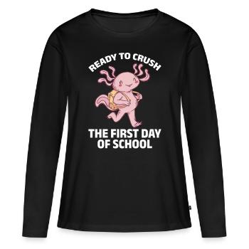 Axolotl - Prêt à écraser le premier jour d’école - T-shirt manches longues Premium bio Femme - noir - Devant - Julia (174cm)