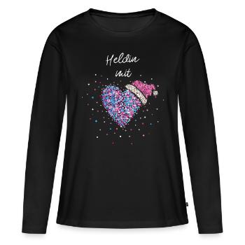 Heldin mit Herz Weihnachtsoutfit Nikolausmütze - Frauen Premium Bio Langarmshirt - Schwarz - Vorne - Julia (174cm)