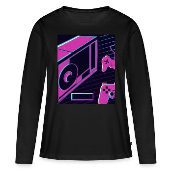 Vaporwave Aesthetic Gaming Konsole Zukunft - Frauen Premium Bio Langarmshirt - Schwarz - Vorne - Julia (174cm)