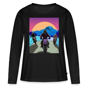 Vaporwave Aesthetic Sonnenuntergang Berge - Frauen Premium Bio Langarmshirt - Schwarz - Vorne - Julia (174cm)