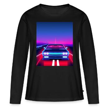 Vaporwave Aesthetic Vintage Highway - Frauen Premium Bio Langarmshirt - Schwarz - Vorne - Julia (174cm)