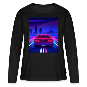 Vaporwave Aesthetic Vintage Highway - Frauen Premium Bio Langarmshirt - Schwarz - Vorne - Julia (174cm)