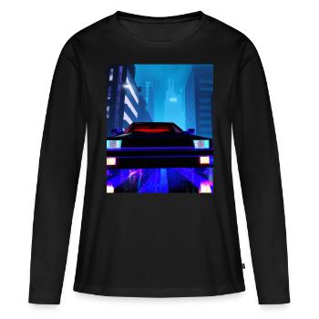 Vaporwave Aesthetic Auto Night Skyscraper - Women's Premium Organic Long Sleeve Shirt - black - Front - Julia (174cm)