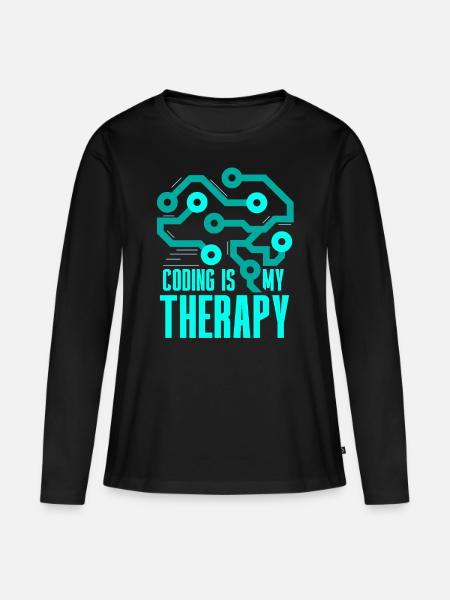 Programmieren Ist Meine Therapie Coding Code Coder - Frauen Premium Bio Langarmshirt - Schwarz