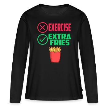 Übung Extra Pommes Exercice Extra Frites Fitness - T-shirt manches longues Premium bio Femme - noir - Devant - Julia (174cm)