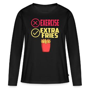 Übung Extra Pommes Exercice Extra Frites Fitness - T-shirt manches longues Premium bio Femme - noir - Devant - Julia (174cm)