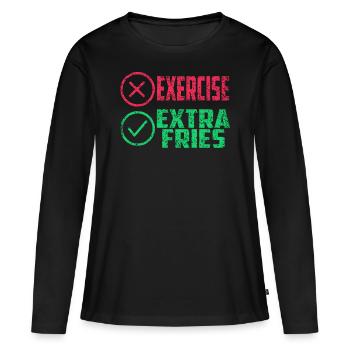 Übung Extra Pommes Exercice Extra Frites Fitness - T-shirt manches longues Premium bio Femme - noir - Devant - Julia (174cm)