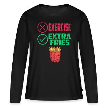 Übung Extra Pommes Exercice Extra Frites Fitness - T-shirt manches longues Premium bio Femme - noir - Devant - Julia (174cm)