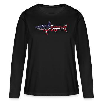 Great White Shark American Flag Shark Fish White S - Frauen Premium Bio Langarmshirt - Schwarz - Vorne - Julia (174cm)