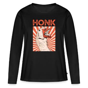 Chasseur d’œufs De La ferme d’oies Klaxon - T-shirt manches longues Premium bio Femme - noir - Devant - Julia (174cm)