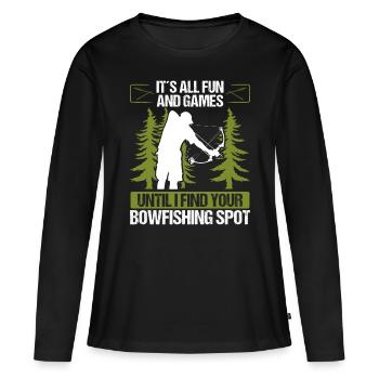 Fisherman Airboat Bowfishing Spots Funny Bowfisher - Frauen Premium Bio Langarmshirt - Schwarz - Vorne - Julia (174cm)