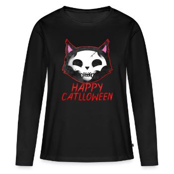 Cadavre Peinture Chat Joyeux Catlloween Chat Halloween - T-shirt manches longues Premium bio Femme - noir - Devant - Julia (174cm)