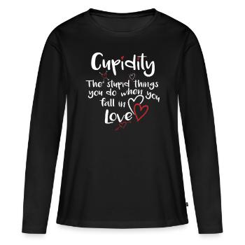 Cupidité L’amour de la Saint-Valentin fait une chemise stupide - T-shirt manches longues Premium bio Femme - noir - Devant - Julia (174cm)