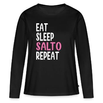 Drôle d’idée de gymnaste Manger dormir Salto Répéter - T-shirt manches longues Premium bio Femme - noir - Devant - Julia (174cm)
