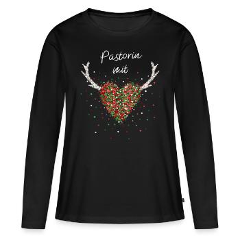 Pastorin mit Herz Weihnachtsfeier Adventszeit - Frauen Premium Bio Langarmshirt - Schwarz - Vorne - Julia (174cm)