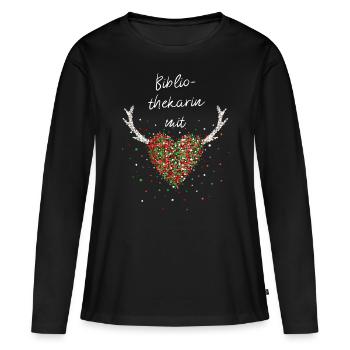 Bibliothekarin mit Herz Bücher Weihnachtszeit - Frauen Premium Bio Langarmshirt - Schwarz - Vorne - Julia (174cm)