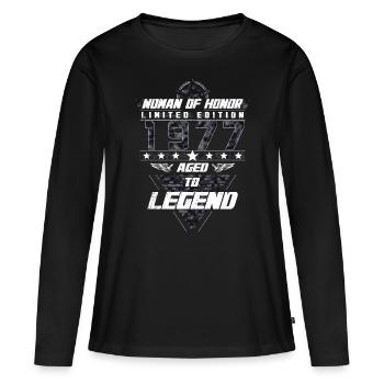 Woman of Honor Birthday 1977 Camouflage Gift - Women's Premium Organic Long Sleeve Shirt - black - Front - Julia (174cm)