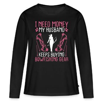 Bowfishing Wife Bowhunter Fisherman Bowfisher Girl - Frauen Premium Bio Langarmshirt - Schwarz - Vorne - Julia (174cm)