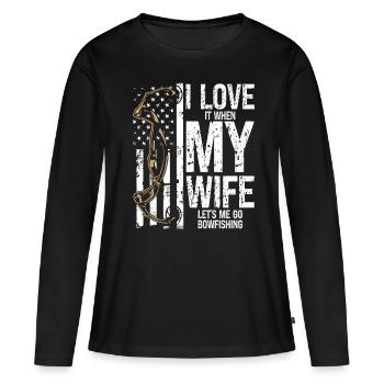 Pêche à l’arc J’aime ma femme chasseuse à l’arc Pêcheur - T-shirt manches longues Premium bio Femme - noir - Devant - Julia (174cm)