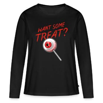 Astuce ou friandise Voulez une sucette de globe oculaire - T-shirt manches longues Premium bio Femme - noir - Devant - Julia (174cm)