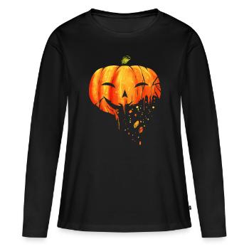 Jack O Lantern Citrouille sculptée tombant en morceaux - T-shirt manches longues Premium bio Femme - noir - Devant - Julia (174cm)