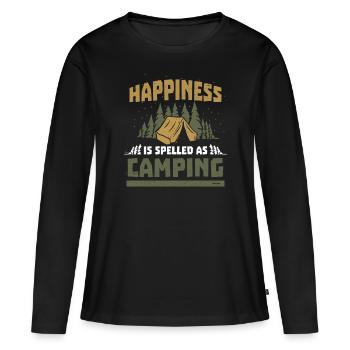 La satisfaction et le bonheur sont orthographiés camping - T-shirt manches longues Premium bio Femme - noir - Devant - Julia (174cm)