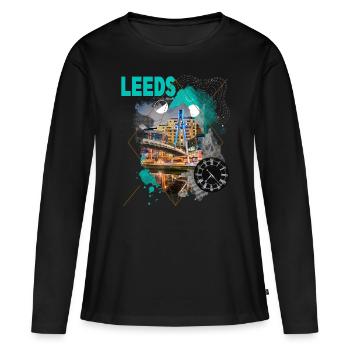 Leeds Angleterre UK City Skyline Vintage Rétro - T-shirt manches longues Premium bio Femme - noir - Devant - Julia (174cm)