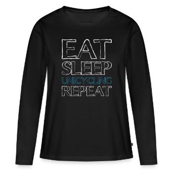 Essen Schlafen Einrad - Frauen Premium Bio Langarmshirt - Schwarz - Vorne - Julia (174cm)