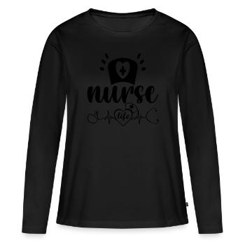 Vie infirmière - T-shirt manches longues Premium bio Femme - noir - Devant - Julia (174cm)