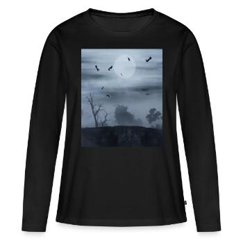 Nuit de pleine lune Pleine Lune et chauves-souris - T-shirt manches longues Premium bio Femme - noir - Devant - Julia (174cm)