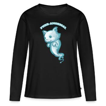 Ronronnement anormal Paranormal Cat Ghost Spirit Halloween - T-shirt manches longues Premium bio Femme - noir - Devant - Julia (174cm)