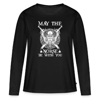 Que les Scandinaves soient avec vous I Walhalla Vikings - T-shirt manches longues Premium bio Femme - noir - Devant - Julia (174cm)