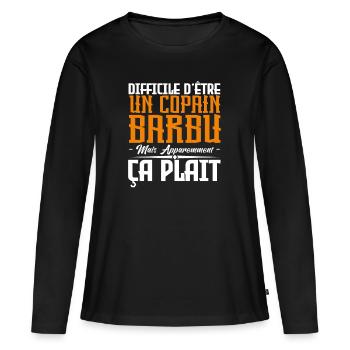 copain barbu, citations barbe, cadeau copain - T-shirt manches longues Premium bio Femme - noir - Devant - Julia (174cm)