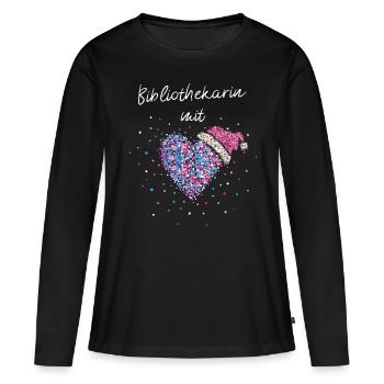 Bibliothekarin mit Herz Bücherwurm Nikolausmütze - Frauen Premium Bio Langarmshirt - Schwarz - Vorne - Julia (174cm)