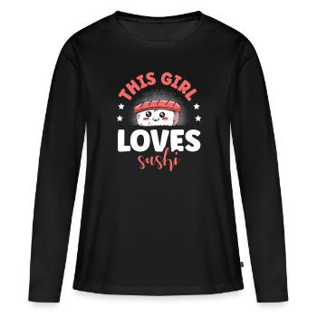 Cette fille adore les rouleaux de sushi japonais - T-shirt manches longues Premium bio Femme - noir - Devant - Julia (174cm)