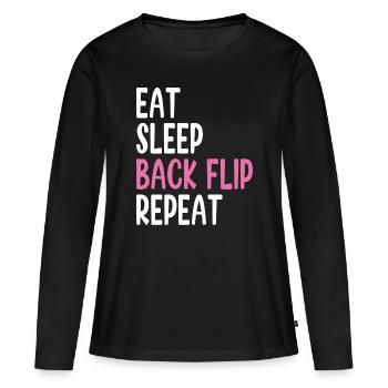 Eat Sleep Back Flip Repeat Tumbling Proud Gymnast - Frauen Premium Bio Langarmshirt - Schwarz - Vorne - Julia (174cm)