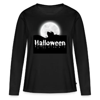 Halloween Gruselig Friedhof Mond Hexe Vampire - Frauen Premium Bio Langarmshirt - Schwarz - Vorne - Julia (174cm)