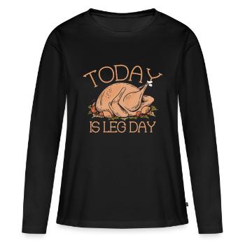 Aujourd’hui, c’est le jour de la jambe Dinde Thanksgiving Thanksgiving - T-shirt manches longues Premium bio Femme - noir - Devant - Julia (174cm)